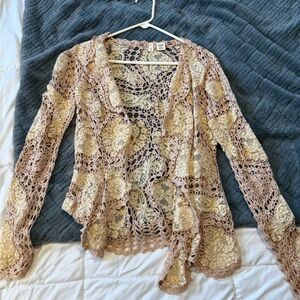 Moth Lace Cardigan in Pink and Cream